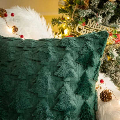 Decorative cushion cover featuring a textured Christmas tree pattern, plush material, and square shape measuring 45 x 45 cm, perfect for holiday decor. 5
