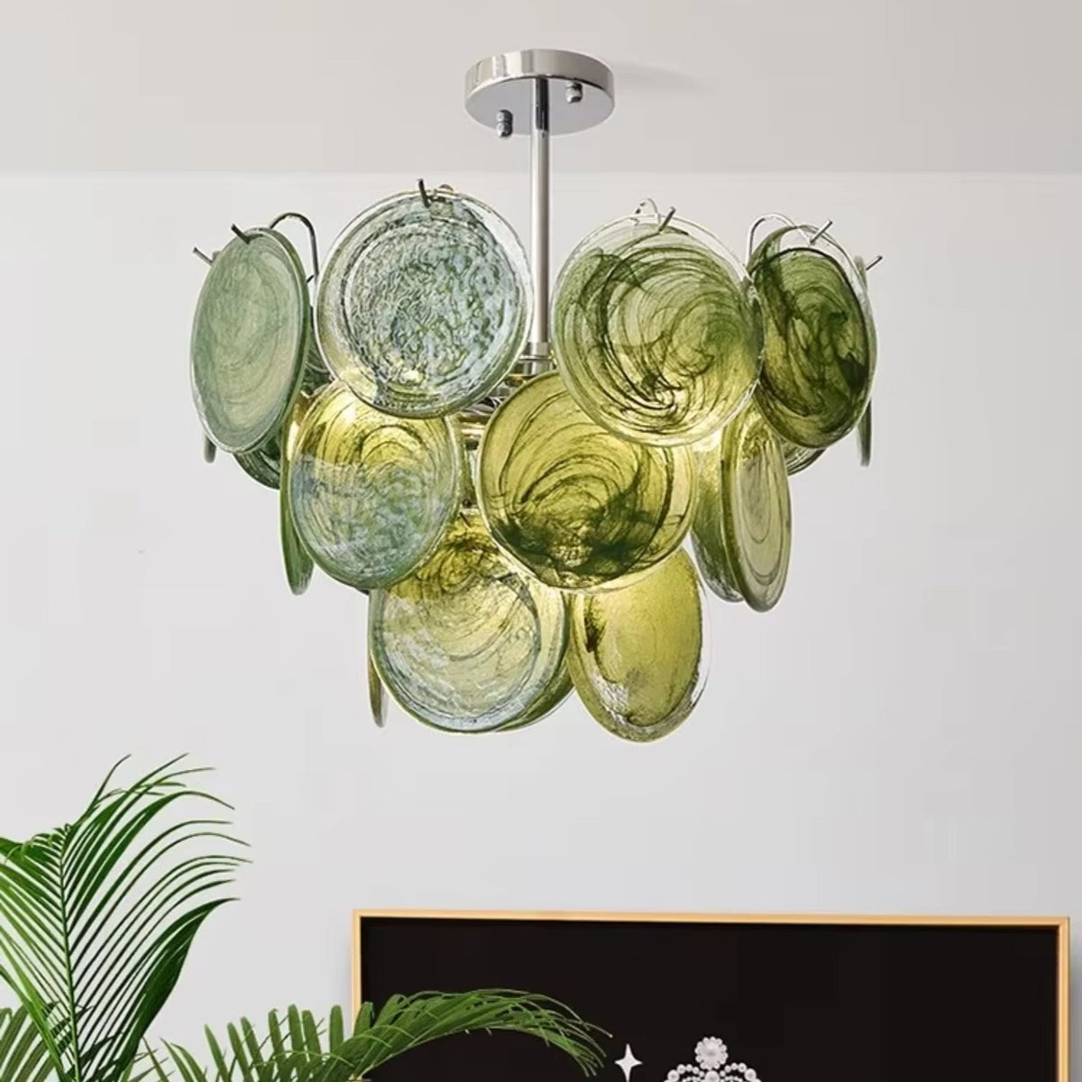 Elegant designer chandelier light featuring adjustable dimmable function, luxurious gold hanging light fixture adorned with handcrafted glass discs, perfect for enhancing any modern living space or 7