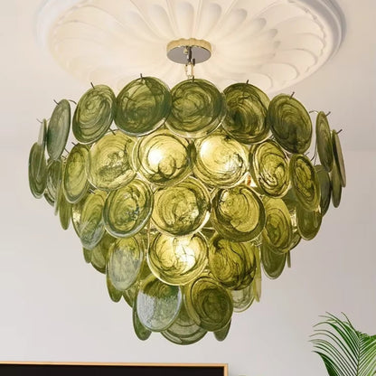 Elegant designer chandelier light featuring adjustable dimmable function, luxurious gold hanging light fixture adorned with handcrafted glass discs, perfect for enhancing any modern living space or 1
