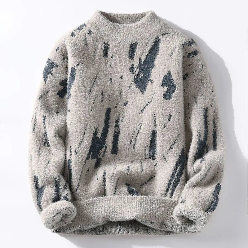 Designer sweater featuring a stylish abstract pattern, crafted from warm knit fabric, suitable for both men and women, showcasing a modern style perfect for any casual or 5