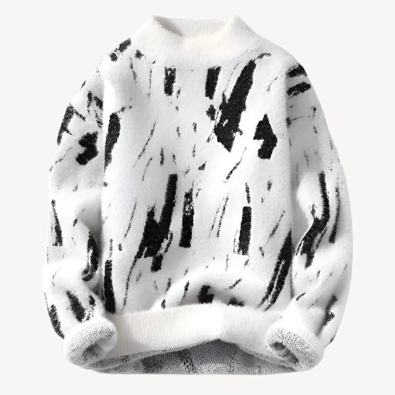 Designer sweater featuring a stylish abstract pattern, crafted from warm knit fabric, suitable for both men and women, showcasing a modern style perfect for any casual or 1