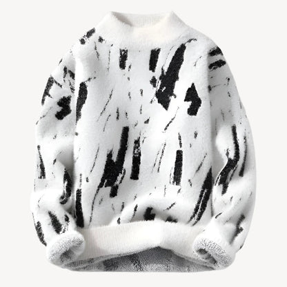 Designer sweater featuring a stylish abstract pattern, crafted from warm knit fabric, suitable for both men and women, showcasing a modern style perfect for any casual or 1