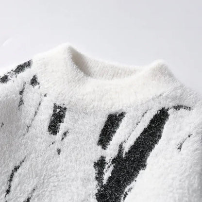 Designer sweater featuring a stylish abstract pattern, crafted from warm knit fabric, suitable for both men and women, showcasing a modern style perfect for any casual or 2