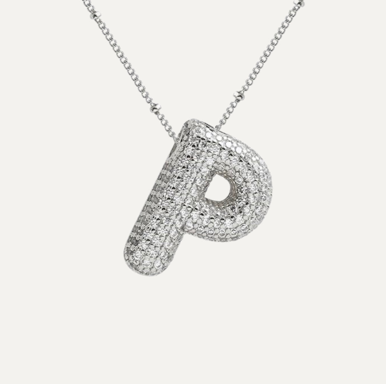 Personalized diamond initial necklace featuring bubble diamonds, elegant 50cm (20in) design, perfect for special occasions and gifts. 41