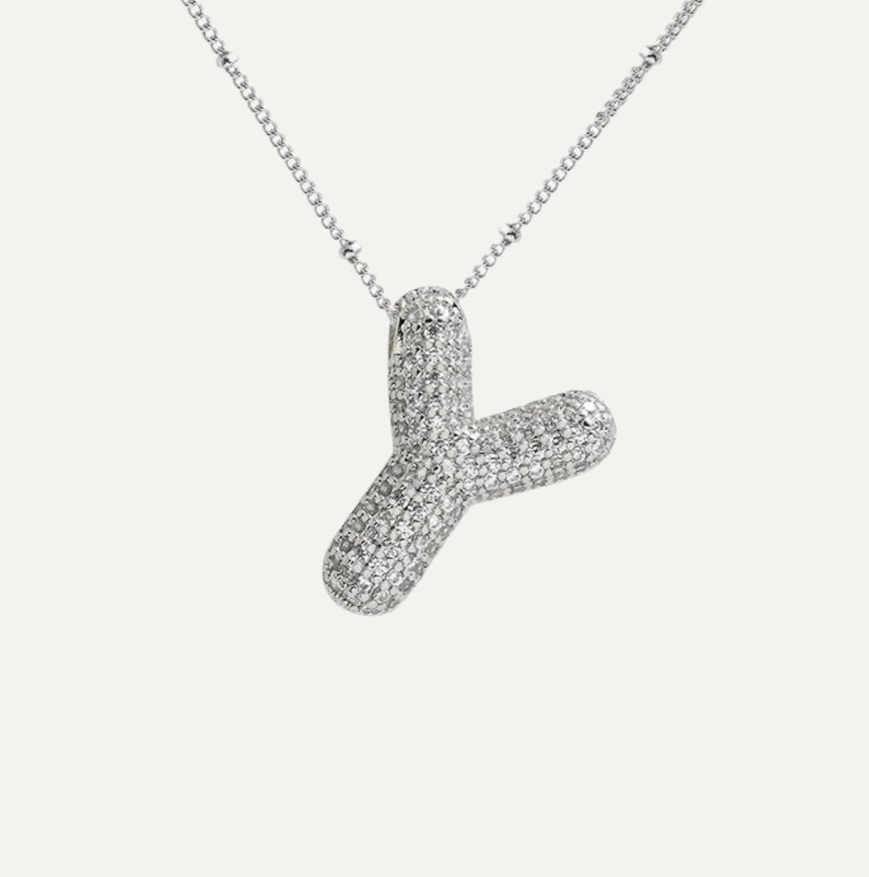 Personalized diamond initial necklace featuring bubble diamonds, elegant 50cm (20in) design, perfect for special occasions and gifts. 15
