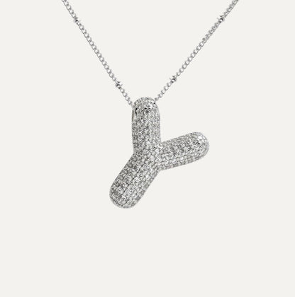 Personalized diamond initial necklace featuring bubble diamonds, elegant 50cm (20in) design, perfect for special occasions and gifts. 15