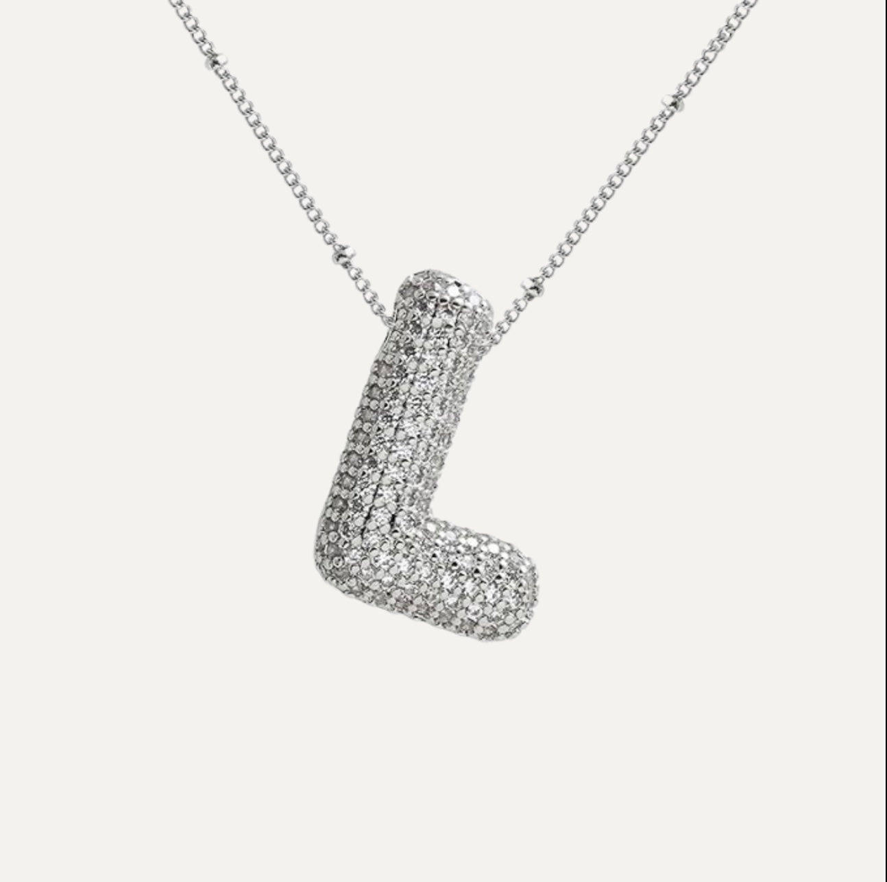 Personalized diamond initial necklace featuring bubble diamonds, elegant 50cm (20in) design, perfect for special occasions and gifts. 49