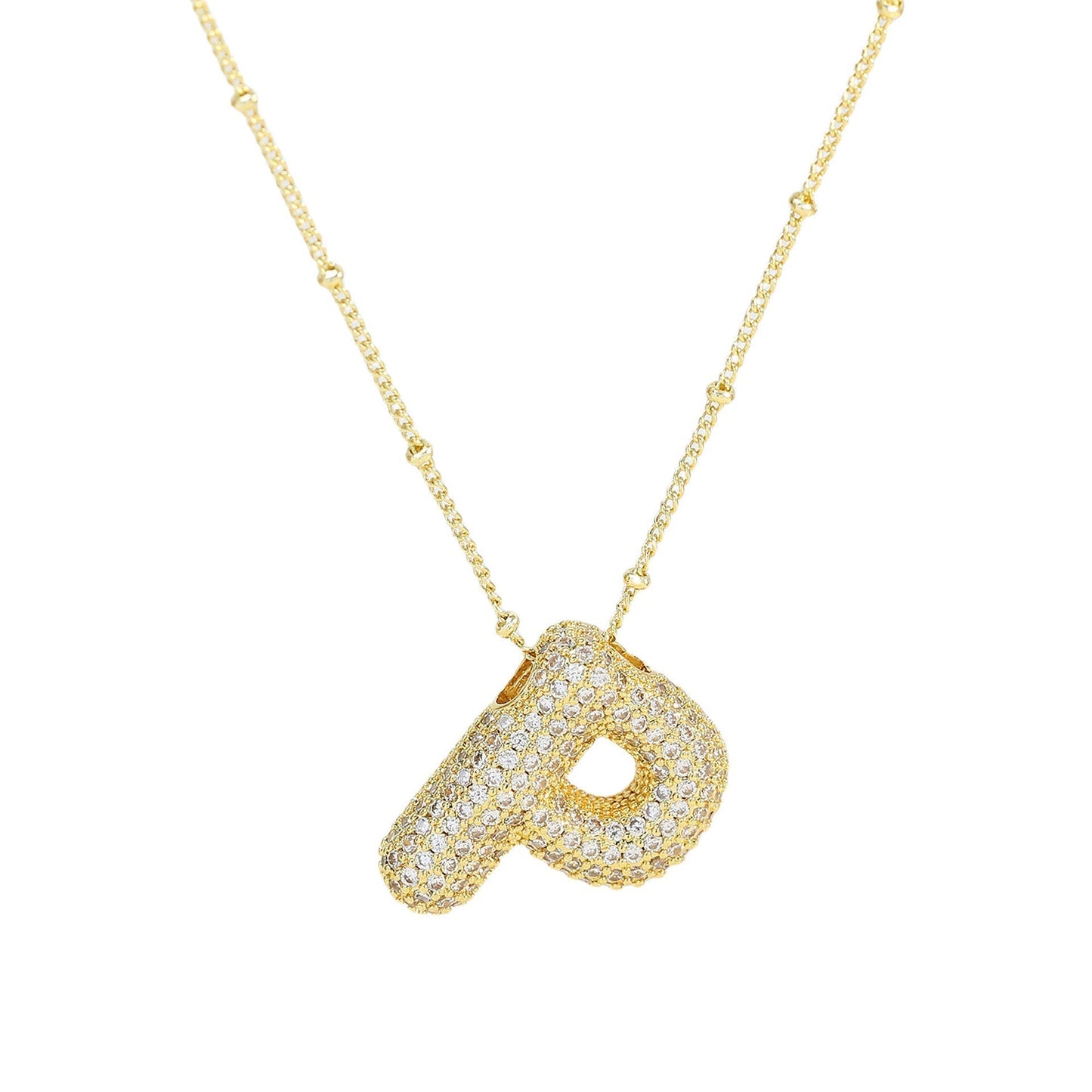 Personalized diamond initial necklace featuring bubble diamonds, elegant 50cm (20in) design, perfect for special occasions and gifts. 38