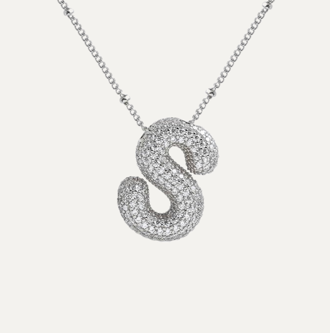 Personalized diamond initial necklace featuring bubble diamonds, elegant 50cm (20in) design, perfect for special occasions and gifts. 43