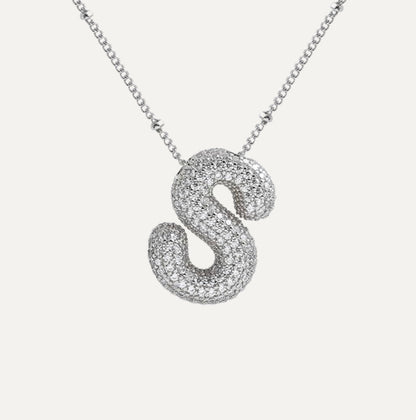 Personalized diamond initial necklace featuring bubble diamonds, elegant 50cm (20in) design, perfect for special occasions and gifts. 43