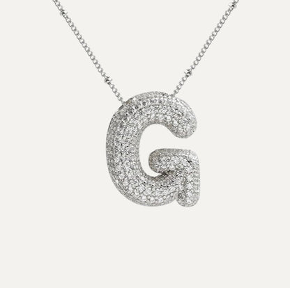 Personalized diamond initial necklace featuring bubble diamonds, elegant 50cm (20in) design, perfect for special occasions and gifts. 19
