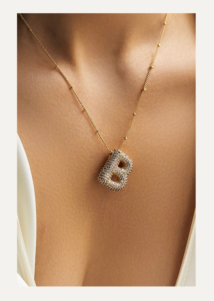 Personalized diamond initial necklace featuring bubble diamonds, elegant 50cm (20in) design, perfect for special occasions and gifts. 0