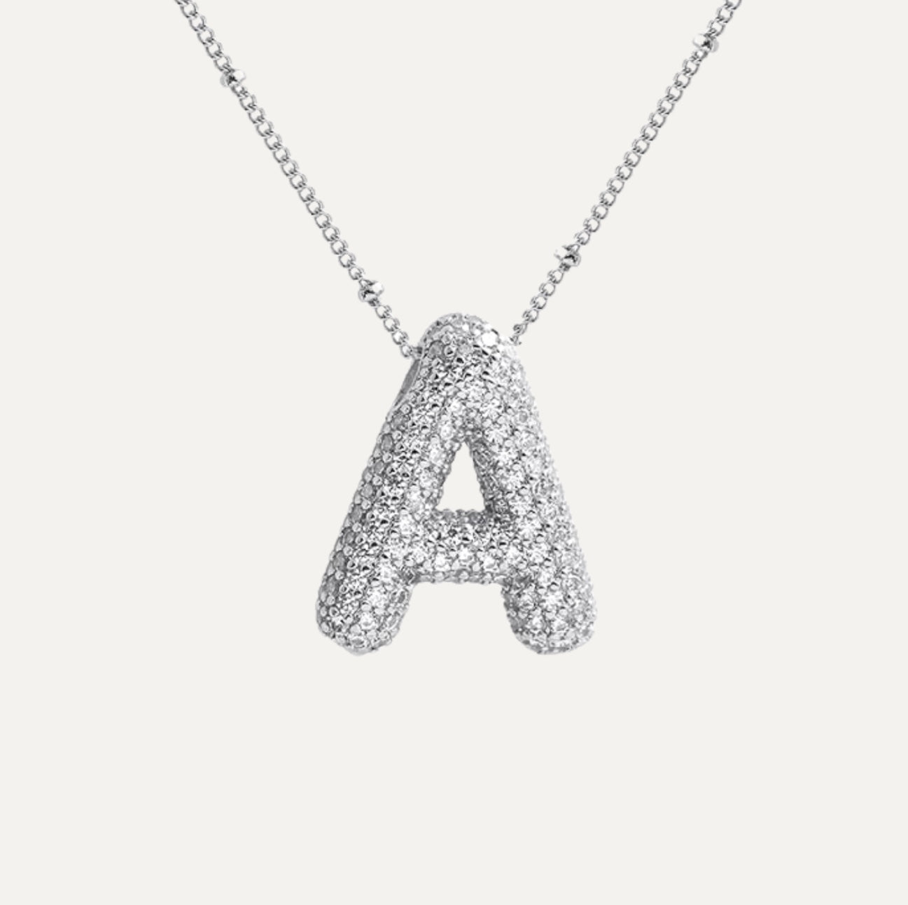 Personalized diamond initial necklace featuring bubble diamonds, elegant 50cm (20in) design, perfect for special occasions and gifts. 2