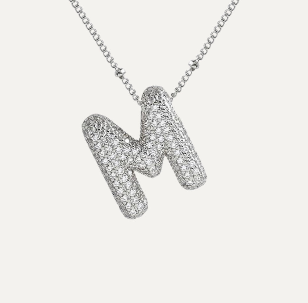 Personalized diamond initial necklace featuring bubble diamonds, elegant 50cm (20in) design, perfect for special occasions and gifts. 14