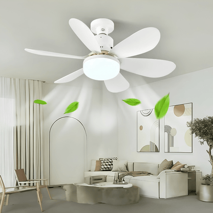 Dimmable LED ceiling fan with remote control, featuring energy-efficient lighting and cooling capabilities, ideal for modern home decor. 0