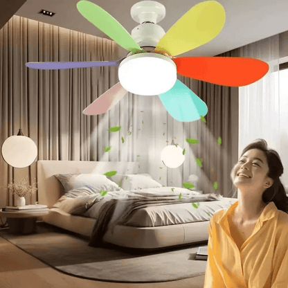 Dimmable LED ceiling fan with remote control, featuring energy-efficient lighting and cooling capabilities, ideal for modern home decor. 6
