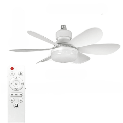 Dimmable LED ceiling fan with remote control, featuring energy-efficient lighting and cooling capabilities, ideal for modern home decor. 1