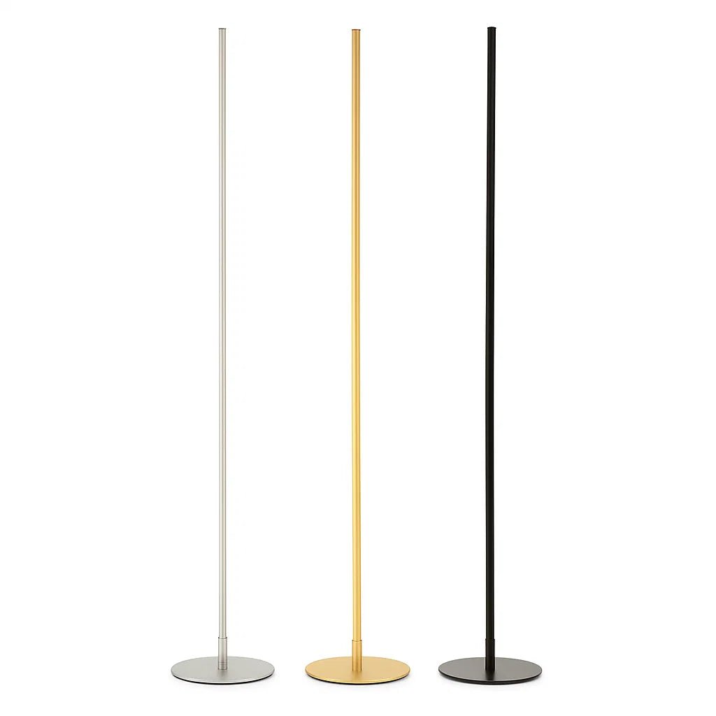 Dimmable LED floor lamp with remote control featuring a sleek modern design, perfect for enhancing the ambiance of your living room. 2