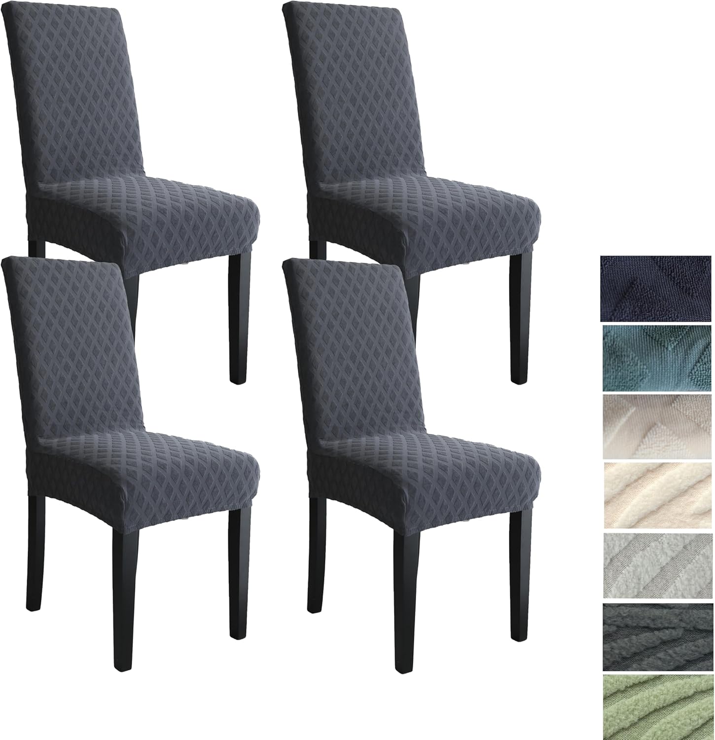 Set of stretchable and washable dining chair covers made from durable polyester fabric, designed to protect and enhance the look of dining room chairs, easy to install 2