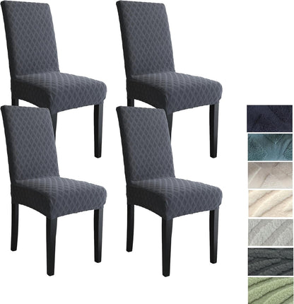 Set of stretchable and washable dining chair covers made from durable polyester fabric, designed to protect and enhance the look of dining room chairs, easy to install 2