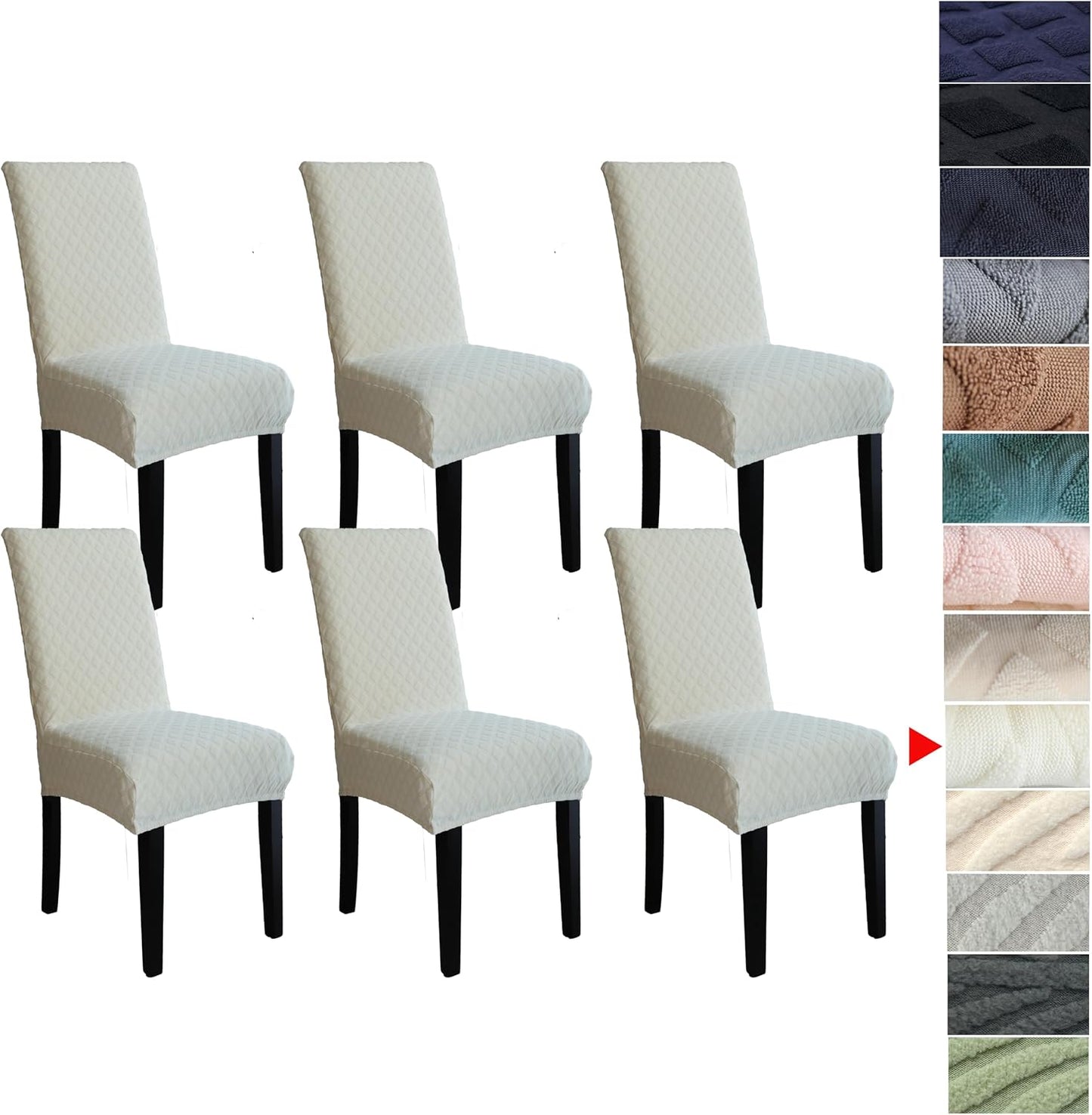 Set of stretchable and washable dining chair covers made from durable polyester fabric, designed to protect and enhance the look of dining room chairs, easy to install 9