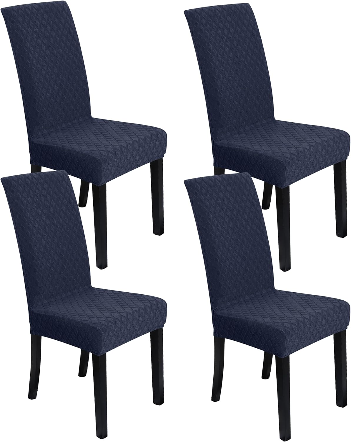 Set of stretchable and washable dining chair covers made from durable polyester fabric, designed to protect and enhance the look of dining room chairs, easy to install 16