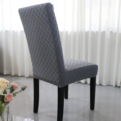 Set of stretchable and washable dining chair covers made from durable polyester fabric, designed to protect and enhance the look of dining room chairs, easy to install 11