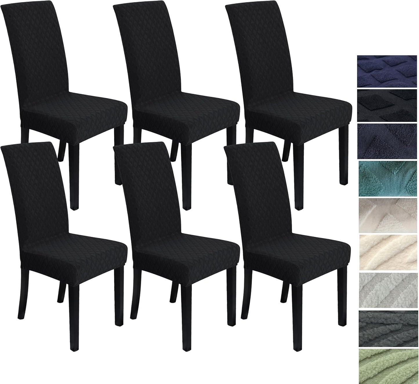 Set of stretchable and washable dining chair covers made from durable polyester fabric, designed to protect and enhance the look of dining room chairs, easy to install 14