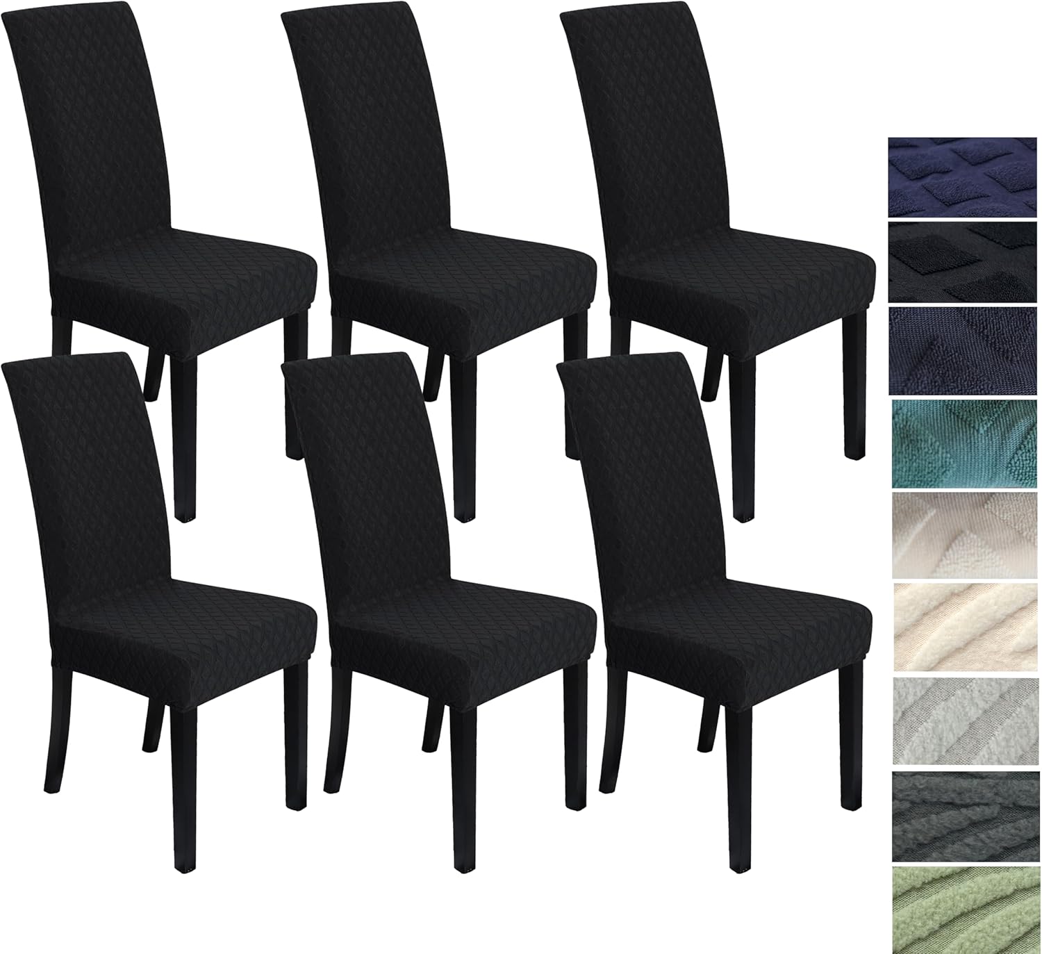 Set of stretchable and washable dining chair covers made from durable polyester fabric, designed to protect and enhance the look of dining room chairs, easy to install 14