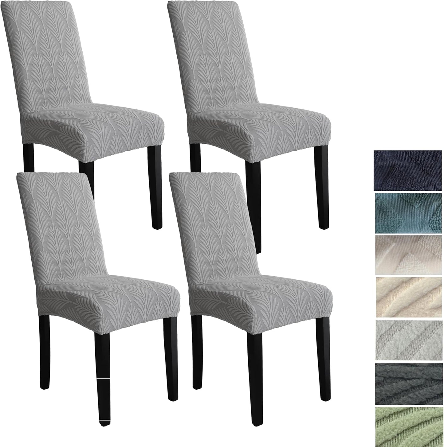 Set of stretchable and washable dining chair covers made from durable polyester fabric, designed to protect and enhance the look of dining room chairs, easy to install 0
