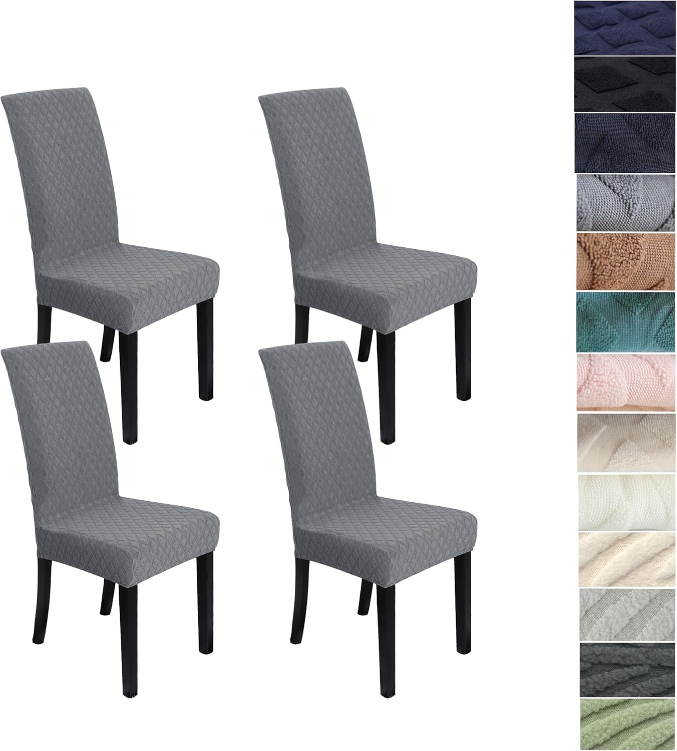 Set of stretchable and washable dining chair covers made from durable polyester fabric, designed to protect and enhance the look of dining room chairs, easy to install 8