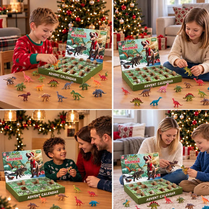 Dinosaur Advent Calendar for Kids featuring a 24-day countdown, designed for an engaging holiday experience with colorful dinosaur illustrations and fun surprises behind each door. 2