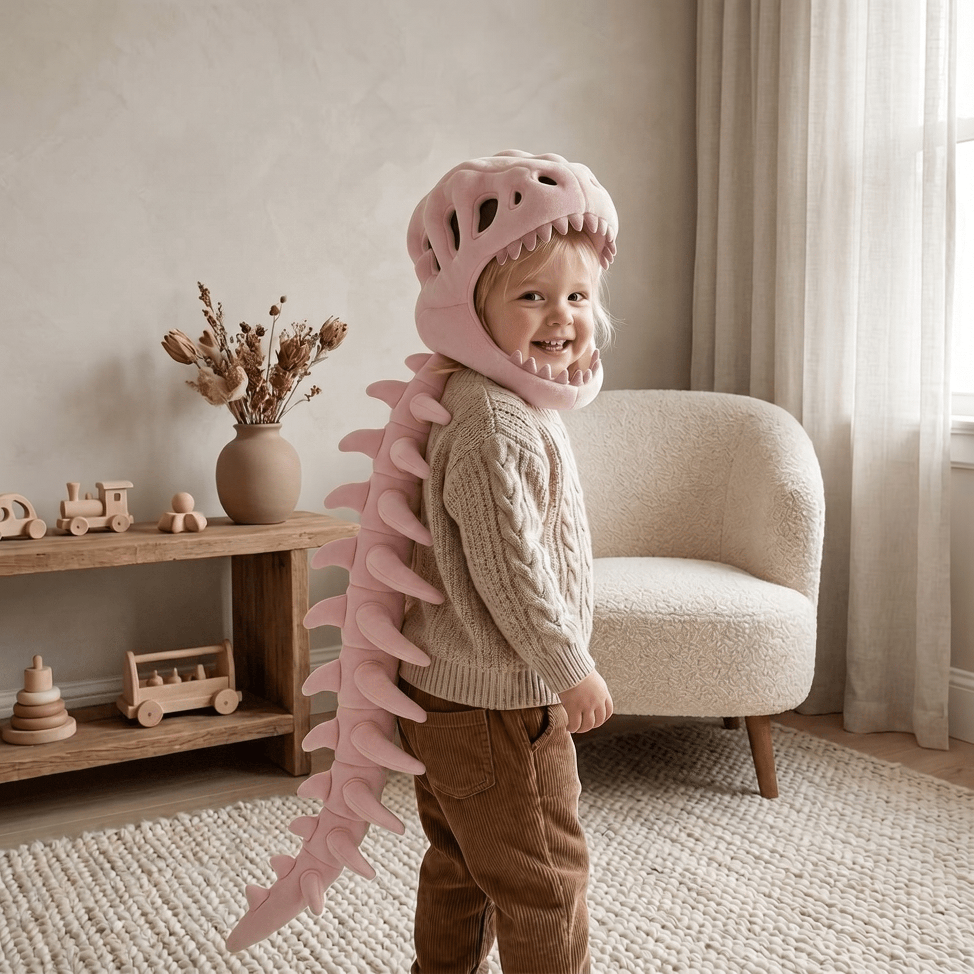 Dinosaur plush hoodie for kids featuring a soft and cozy design, perfect for playful adventures, with vibrant colors and adorable dinosaur details. 6