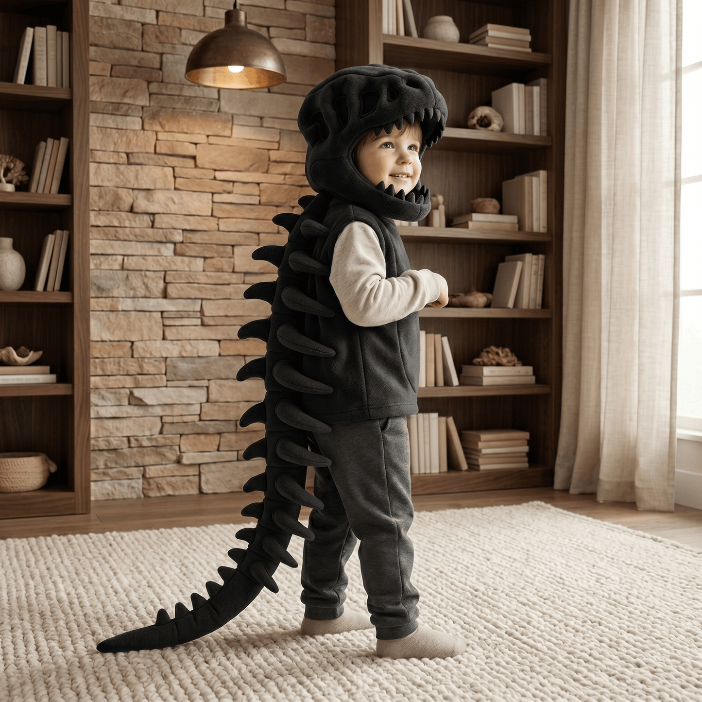 Dinosaur plush hoodie for kids featuring a soft and cozy design, perfect for playful adventures, with vibrant colors and adorable dinosaur details. 7