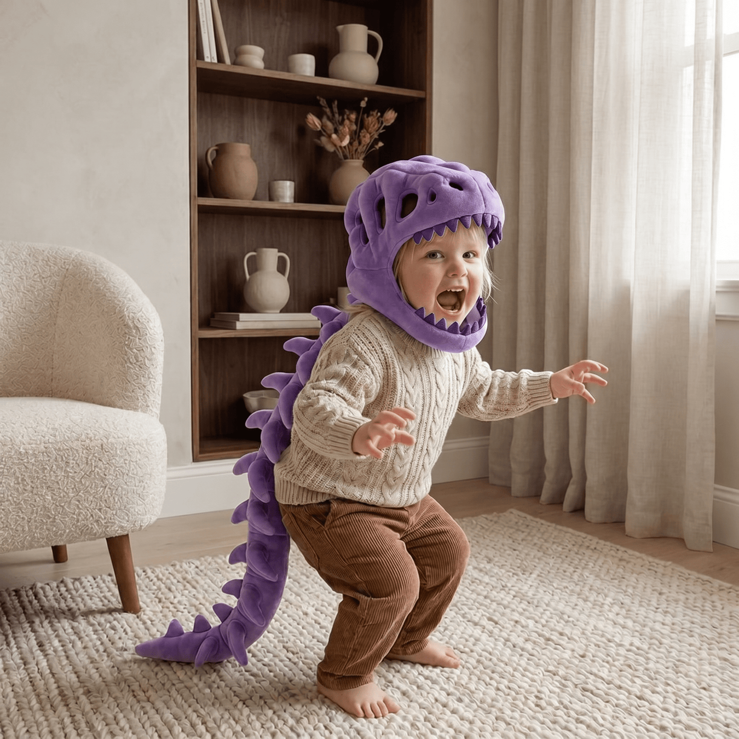 Dinosaur plush hoodie for kids featuring a soft and cozy design, perfect for playful adventures, with vibrant colors and adorable dinosaur details. 5