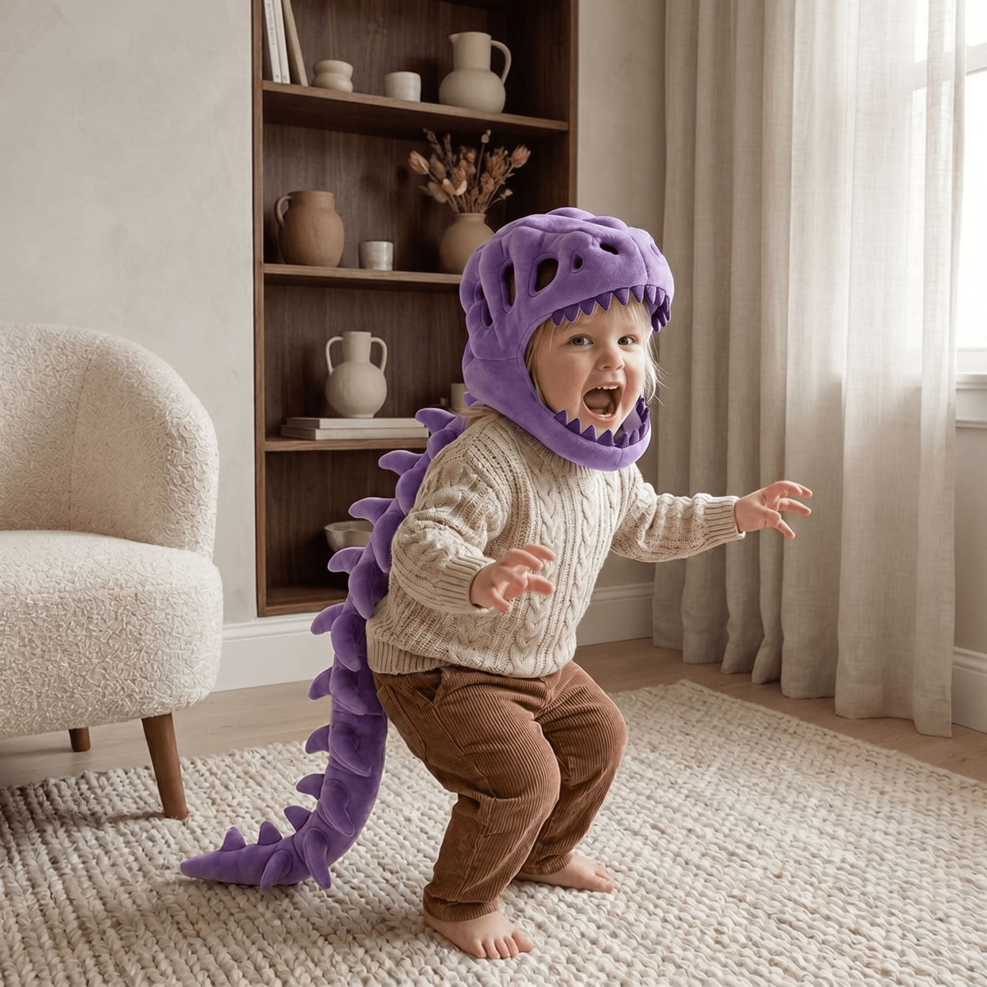Dinosaur plush hoodie for kids featuring a soft and cozy design, perfect for playful adventures, with vibrant colors and adorable dinosaur details. 5