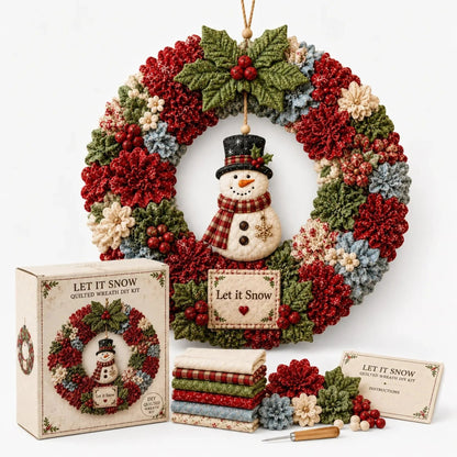 DIY Christmas Wreath Kit featuring vibrant 3D fabric flowers, designed for easy no-sew crafting with a wooden pressing tool for perfect results. 2
