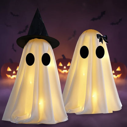 DIY Light-Up Ghost Decorations Set of 2 for Indoor Halloween Decor featuring spooky white accents, perfect for adding a festive touch to your Halloween celebrations. 5