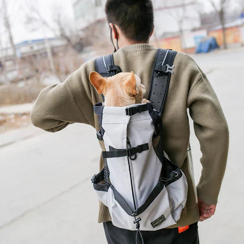 Dog travel bag made of breathable nylon with an ergonomic design, ideal for small to medium breeds, ensuring comfort for pets during travel. 2