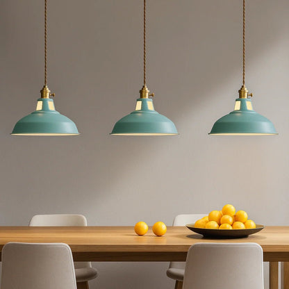 Dome pendant light with integrated LED in compact iron design, perfect for kitchen island lighting, available in multiple colors. 6