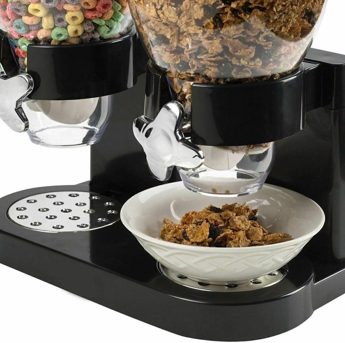 Double Cereal Dispenser with Portion Control featuring durable acrylic storage, perfect for organizing cereals and snacks in the kitchen. 7