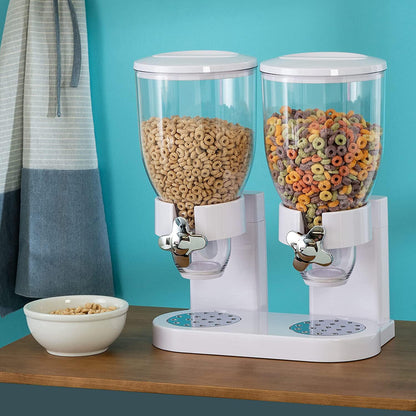 Double Cereal Dispenser with Portion Control featuring durable acrylic storage, perfect for organizing cereals and snacks in the kitchen. 2
