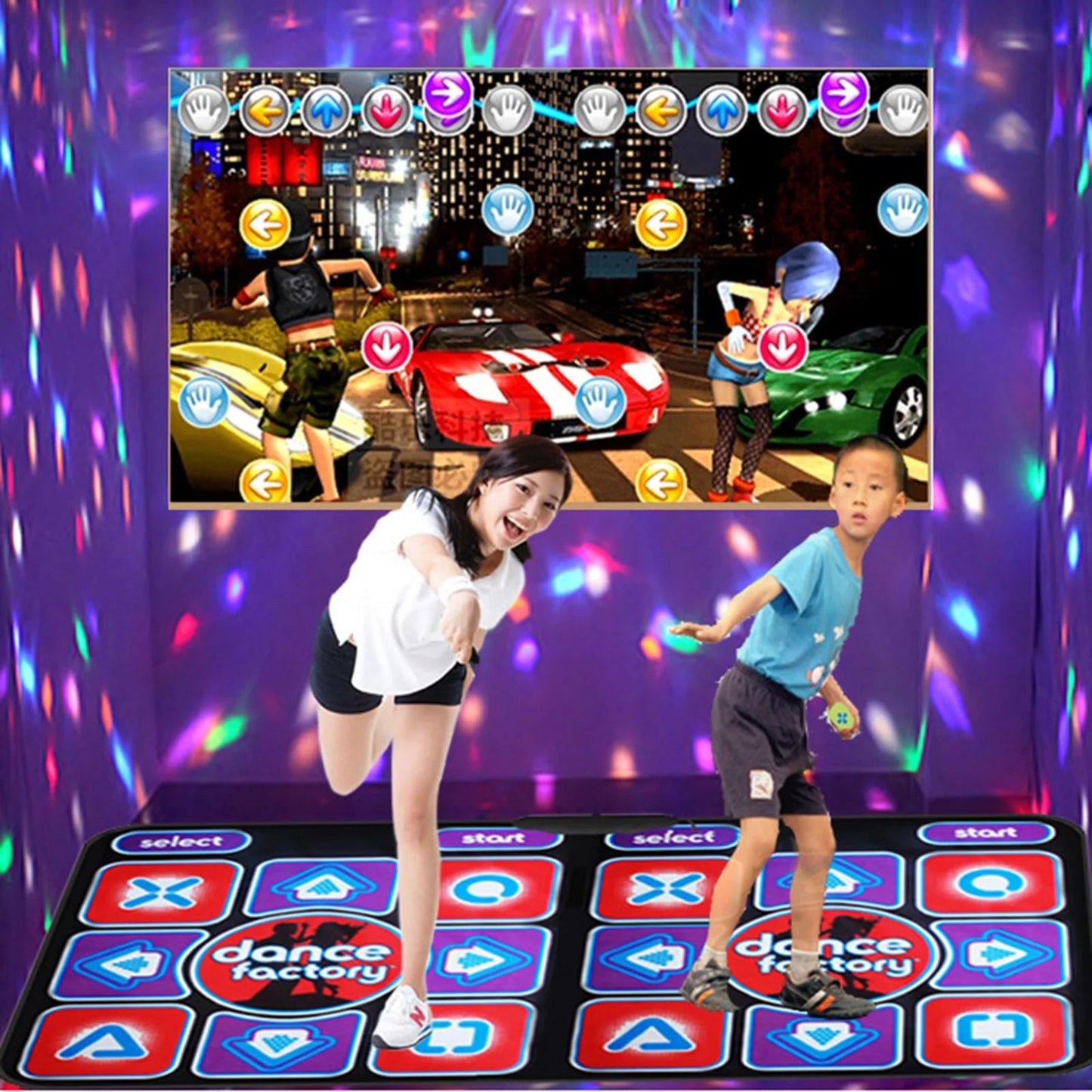 Double Dance Mat with Remote Control, featuring a non-slip design for PC and TV use, perfect for interactive fitness and rhythmic dance workouts. 1