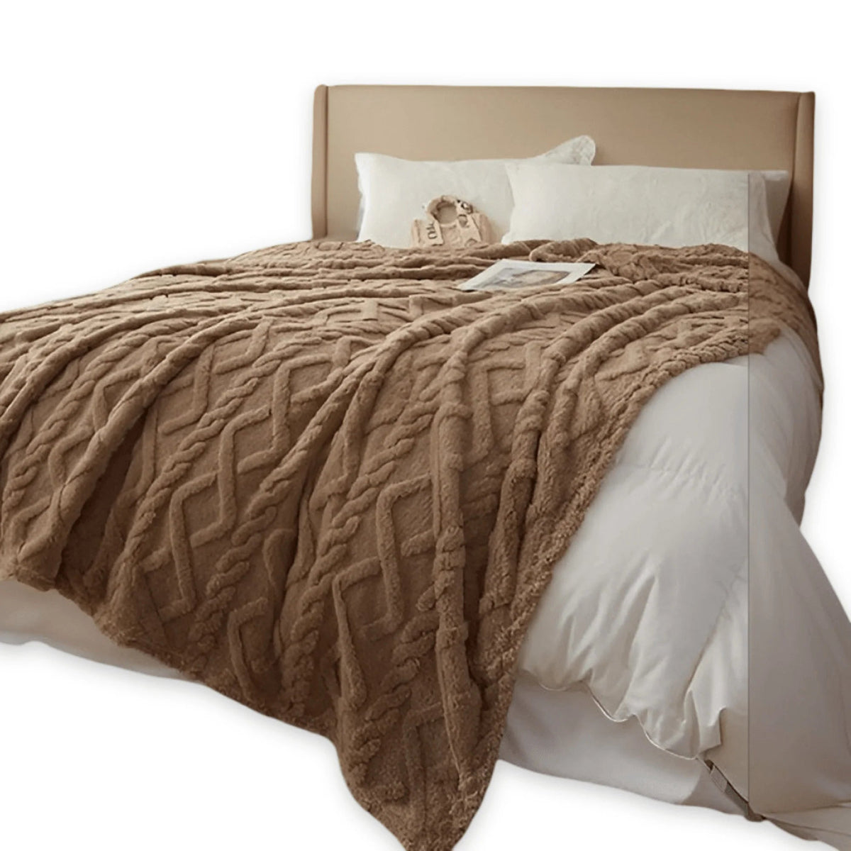 Double-layer fleece blanket featuring a stylish geometric design, perfect for cozying up on chilly nights; soft, breathable, and machine washable plush throw blanket ideal 3