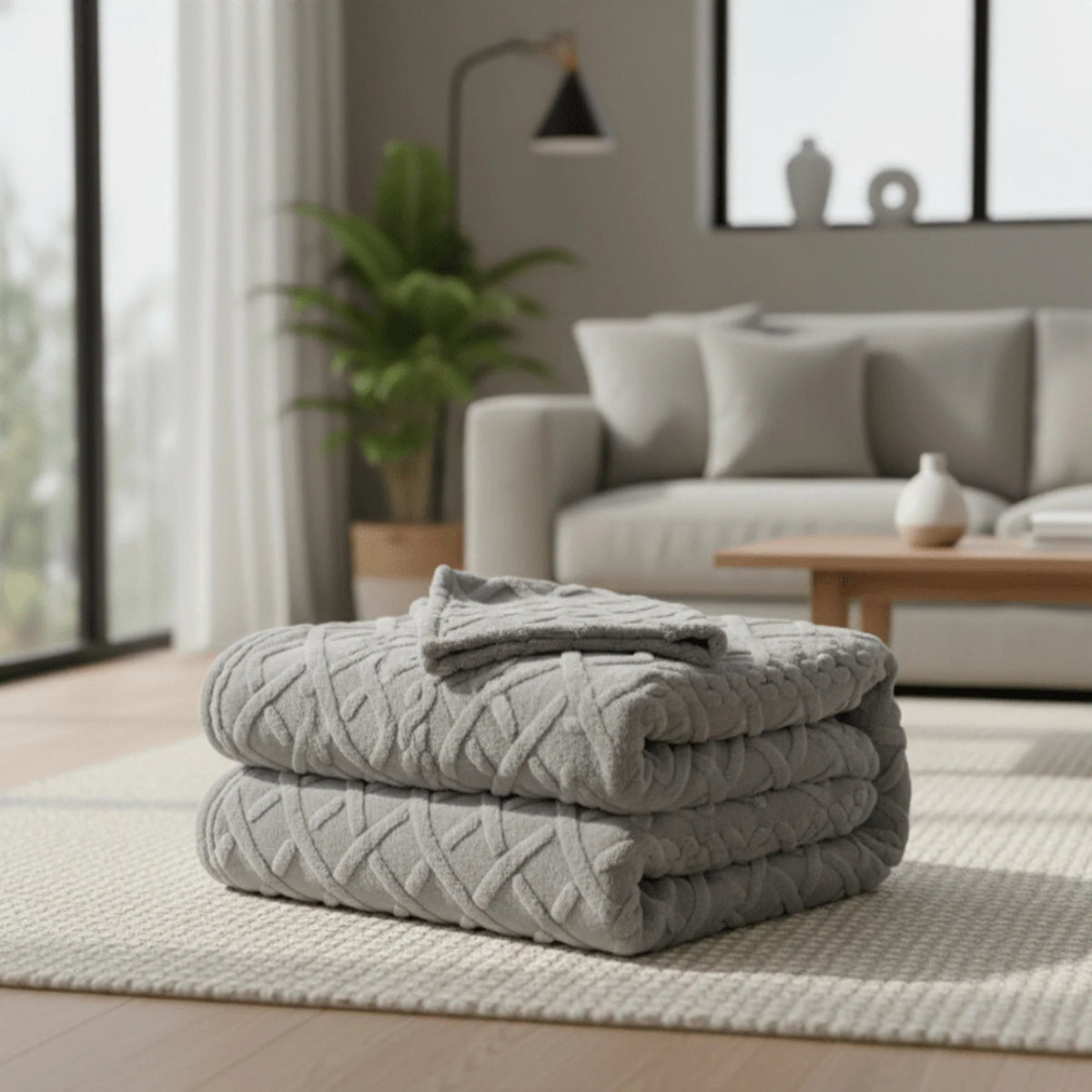 Double-layer fleece blanket featuring a stylish geometric design, perfect for cozying up on chilly nights; soft, breathable, and machine washable plush throw blanket ideal 0