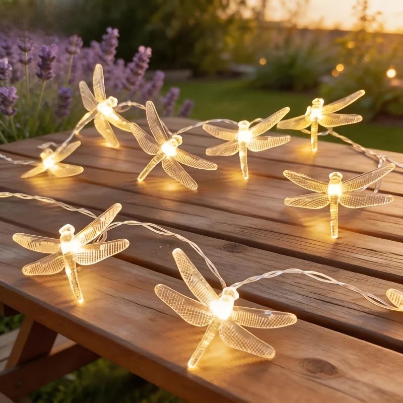 Dragonfly LED string lights with warm white illumination, 150 cm battery-operated decorative lighting for indoor and outdoor use. 4