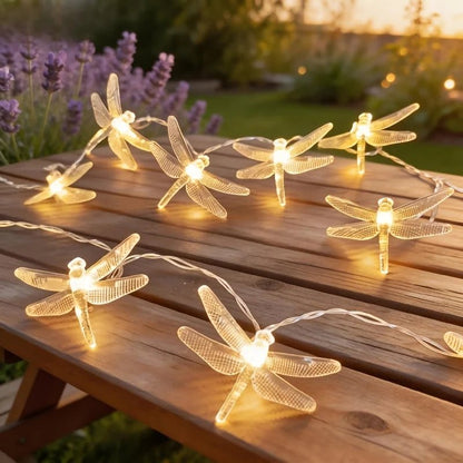 Dragonfly LED string lights with warm white illumination, 150 cm battery-operated decorative lighting for indoor and outdoor use. 4
