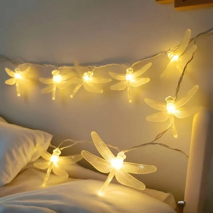 Dragonfly LED string lights with warm white illumination, 150 cm battery-operated decorative lighting for indoor and outdoor use. 5
