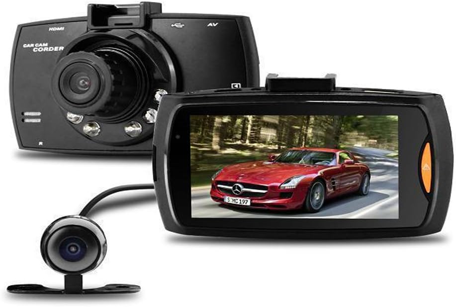Dual lens dash cam for car featuring night vision and G-sensor, offering 1080P full HD quality and a 140° wide-angle view 5