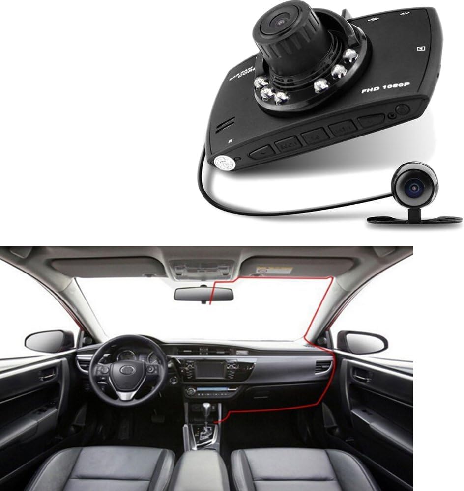 Dual lens dash cam for car featuring night vision and G-sensor, offering 1080P full HD quality and a 140° wide-angle view 3